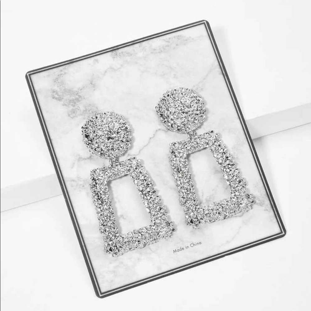 Square silver finish earrings